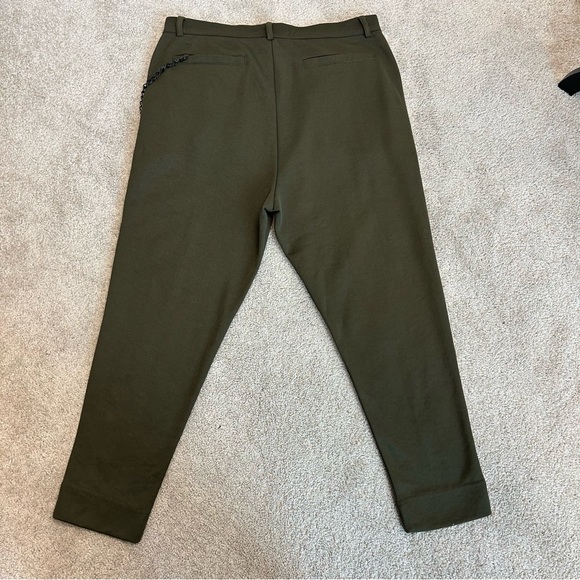 Zara khaki green high waisted slim tapered ankle length pleated pants Sz L - Picture 3 of 13